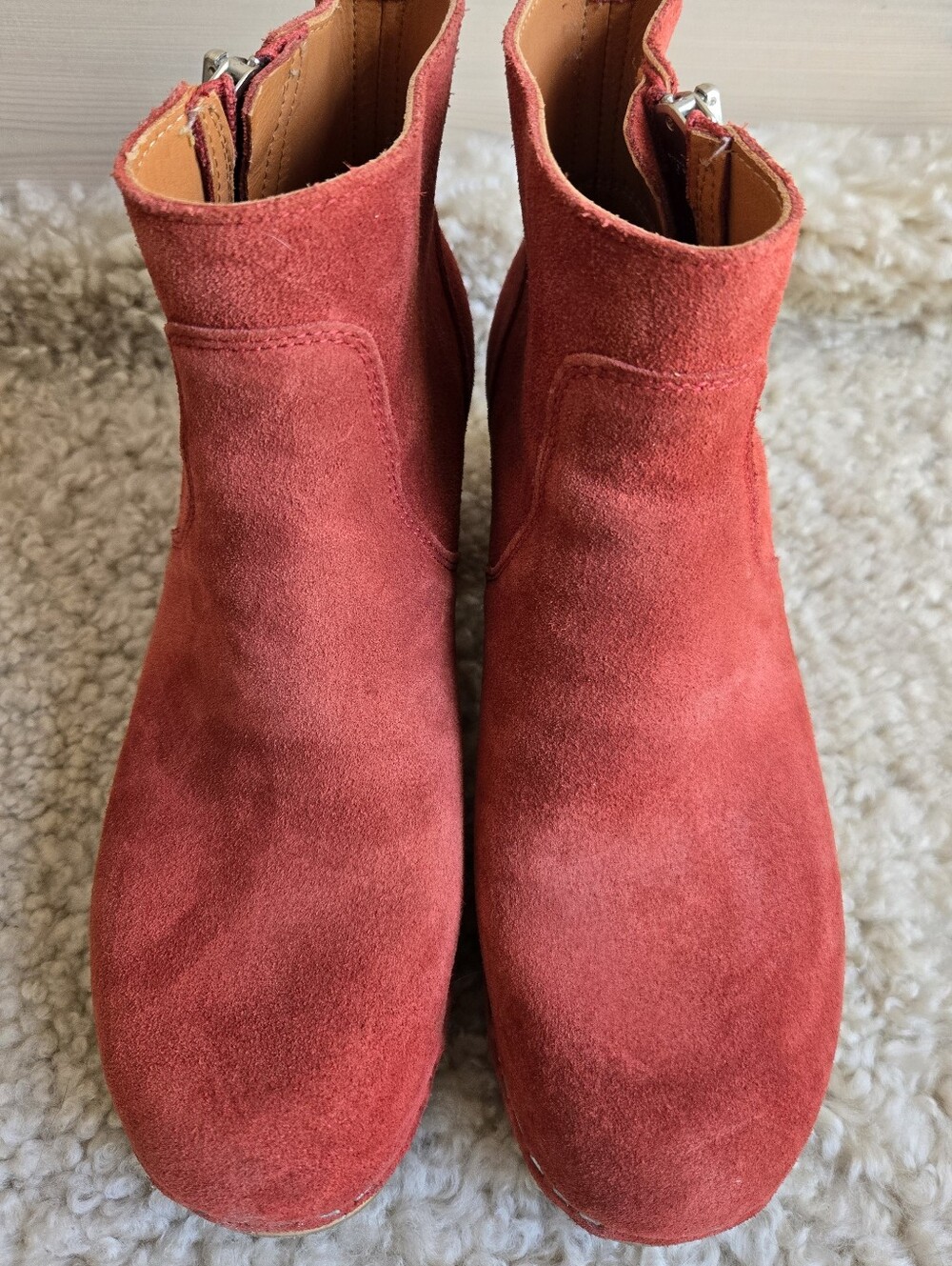 New with Box Swedish Hasbeens Zip It Emy Rusty Red "RostSuede Clog Boots Size 39 - Picture 4 of 11